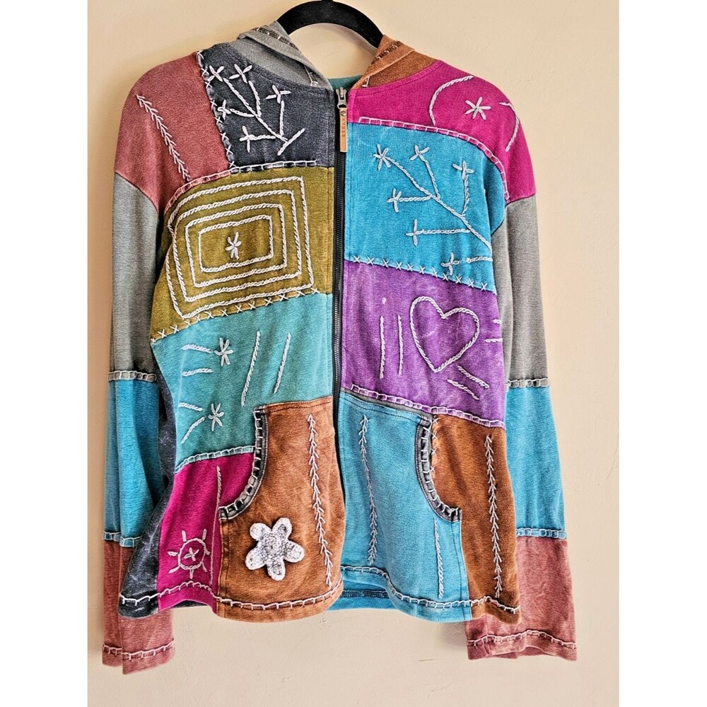 Kyber Outerwear Jacket Med multi color Floral Embroidered Patchwork Y2K